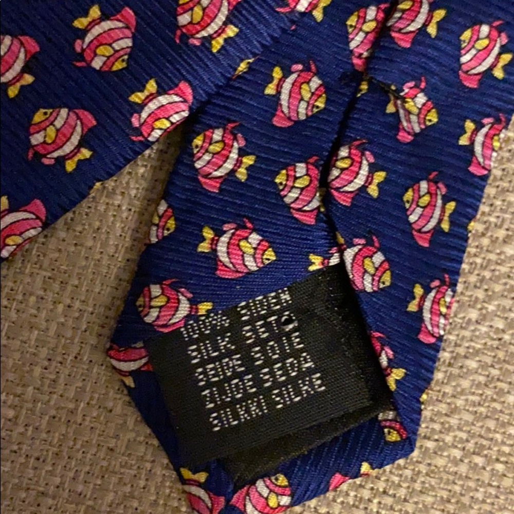 Navy Fish pattern tie. - Picture 3 of 3